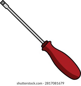 Colored vector illustration of a flathead screwdriver isolated on white background. Useful tool icon for hardware, construction, repair, and DIY projects.