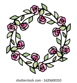 Colored vector illustration of floral frame. Rustic. Hand drawn simple line. Black stroke. Isolated on white background. Brush. Elegant and noble. Best for wedding design. Invitation. Copy space