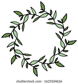 Colored vector illustration of floral frame. Rustic. Hand drawn simple line. Black stroke. Isolated on white background. Brush. Elegant and noble. Best for wedding design. Invitation. Copy space