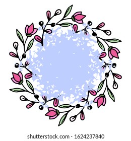 Colored vector illustration of floral frame. Rustic. Hand drawn simple line. Black stroke. Isolated on white background. Brush stroke. Elegant and noble.Best for wedding design. Invitation. Copy space