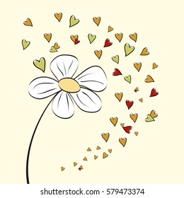 colored vector illustration flower with hearts.