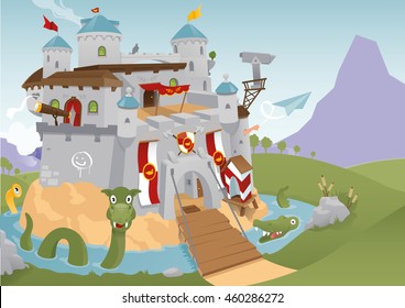 colored vector illustration of a funny castle