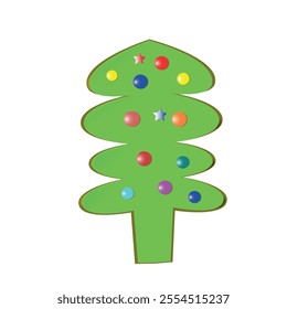 Colored vector illustration of a green Christmas fir tree with balls isolated on a white background