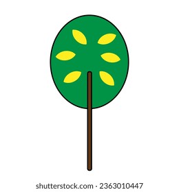 Colored vector illustration of a green deciduous birch tree with yellow leaves in autumn isolated on a white background