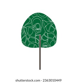 Colored vector illustration of a green deciduous birch tree with pattern isolated on a white background