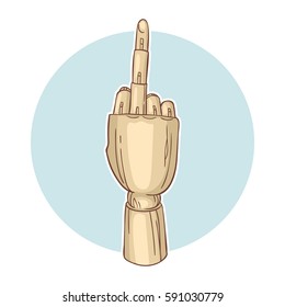 Colored vector illustration with a hand of a wooden doll.