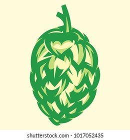 colored vector illustration with hop cone for design.