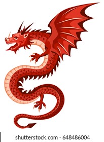 Colored vector illustration of red winged dragon