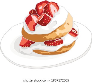 Colored vector illustration of strawberry shortcake dessert doodle