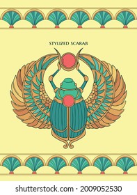 colored vector illustration with stylized scarab 