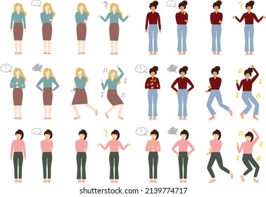 Colored Vector Illustration of women Business Casual Drawing set