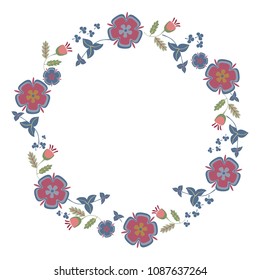Colored vector illustration of a wreath of wildflowers.