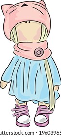 Colored vector illustration.Handmade doll in a pink hat
For cutting and decoration. Toping on the cake. Floral topping. Hero for the postcard. T-shirt print.