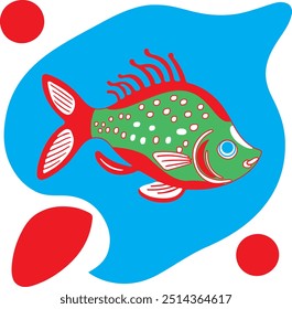 Colored vector illustrations of stylized fish in naturalistic style on multicolored background. Vector illustration