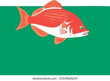 Colored vector illustrations of stylized fish in naturalistic style on multicolored background. Vector illustration