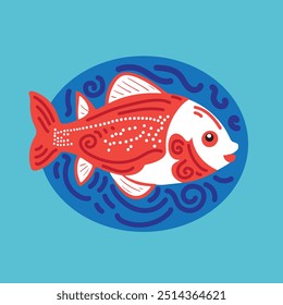 Colored vector illustrations of stylized fish in naturalistic style on multicolored background. Vector illustration