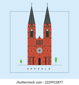 Colored Vector image of Uppsala Cathedral (Uppsala domkyrka), antient building of Uppsala Sweden