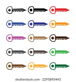 Colored vector keys that have been different colors. Keys with flat antique, and contemporary. There are several colord. All elements have been isolated.
