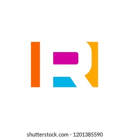 Colored vector letter R. Geometric negative space alphabet. Colorful symbol on blank background with geometric confetti. Monogram template.