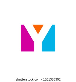 Colored vector letter Y. Geometric negative space alphabet. Colorful symbol on blank background with geometric confetti. Monogram template.