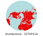A colored vector map of the northern hemisphere with a map grid that uses a polar stereographic projection.