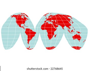 A colored vector map of the world with grid lines