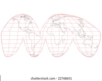 A Colored Vector Map Of The World With Grid Lines