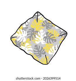 A Colored Vector outline illustration of a pillow with a monstera pattern isolated on a white background