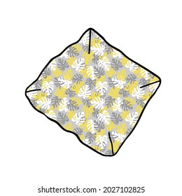 A Colored Vector outline illustration of a pillow with a monstera pattern isolated on a white background