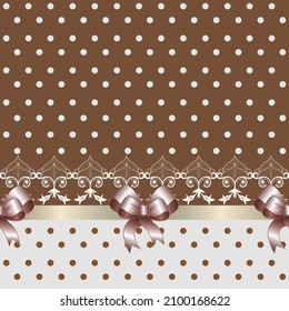 Colored vector polka dot background.Vector polka dot color pattern with lace and bows.