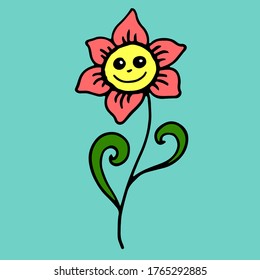 colored vector print illustration with funny flower
