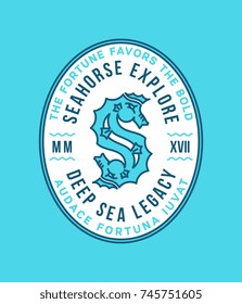Colored vector seahorse badge illustration with letter S for any use
