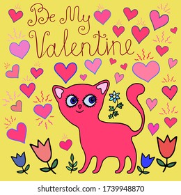  colored vector set collection with cat and hearts be my valentine text