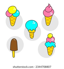 Colored vector set of different types of ice cream