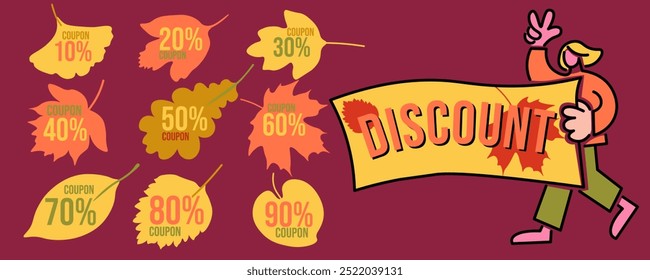 colored vector set of discount or gift voucher ticket coupon templates. collection of icons in shape style, vintage color