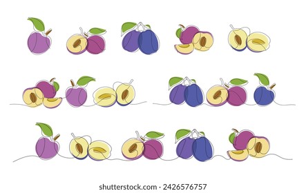 Colored vector set of simplified plums in minimalist style