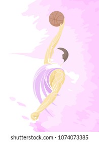 Colored vector silhouette of basketball player with ball. pastel color