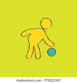 Colored vector silhouette of basketball player with ball in Hatching style