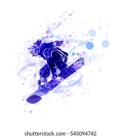 Colored vector silhouette snowboarder. Vector illustration