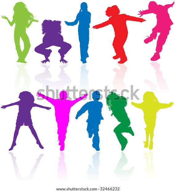 Colored Vector Silhouettes Active School Kids Stock Vector (royalty 