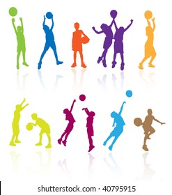 Colored Vector Silhouettes Kids Teens Children Stock Vector (Royalty ...