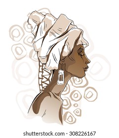 Colored vector sketch of african woman.  Editable in several layers.