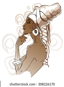 Colored vector sketch of african woman.  Editable in several layers.