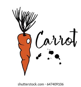 Colored vector sketch of Carrot with black blobs.  Eco Food