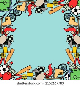 Colored vector sports icons with place for text. Doodle vector frame with sport icons