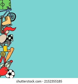 Colored vector sports icons with place for text. Doodle vector frame with sport icons