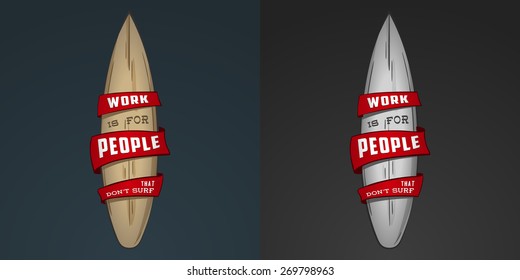 Colored vector Surfing illustration or emblem with lettering. Stylized image of surfboard. Design element, Logo. Surf. print on T-shirt