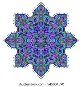 Colored vector symmetrical pattern. Square tracery. Mandala