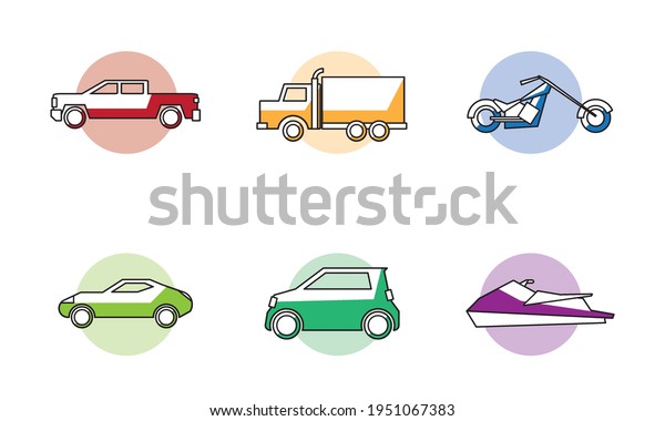 Colored vector\
vehicles - Line art icon\
set