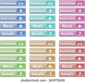 Colored vector web buttons Read more, Download, Continue, Next, Details
